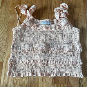 Gab & Kate Pink Ruffle Smocked Blouse